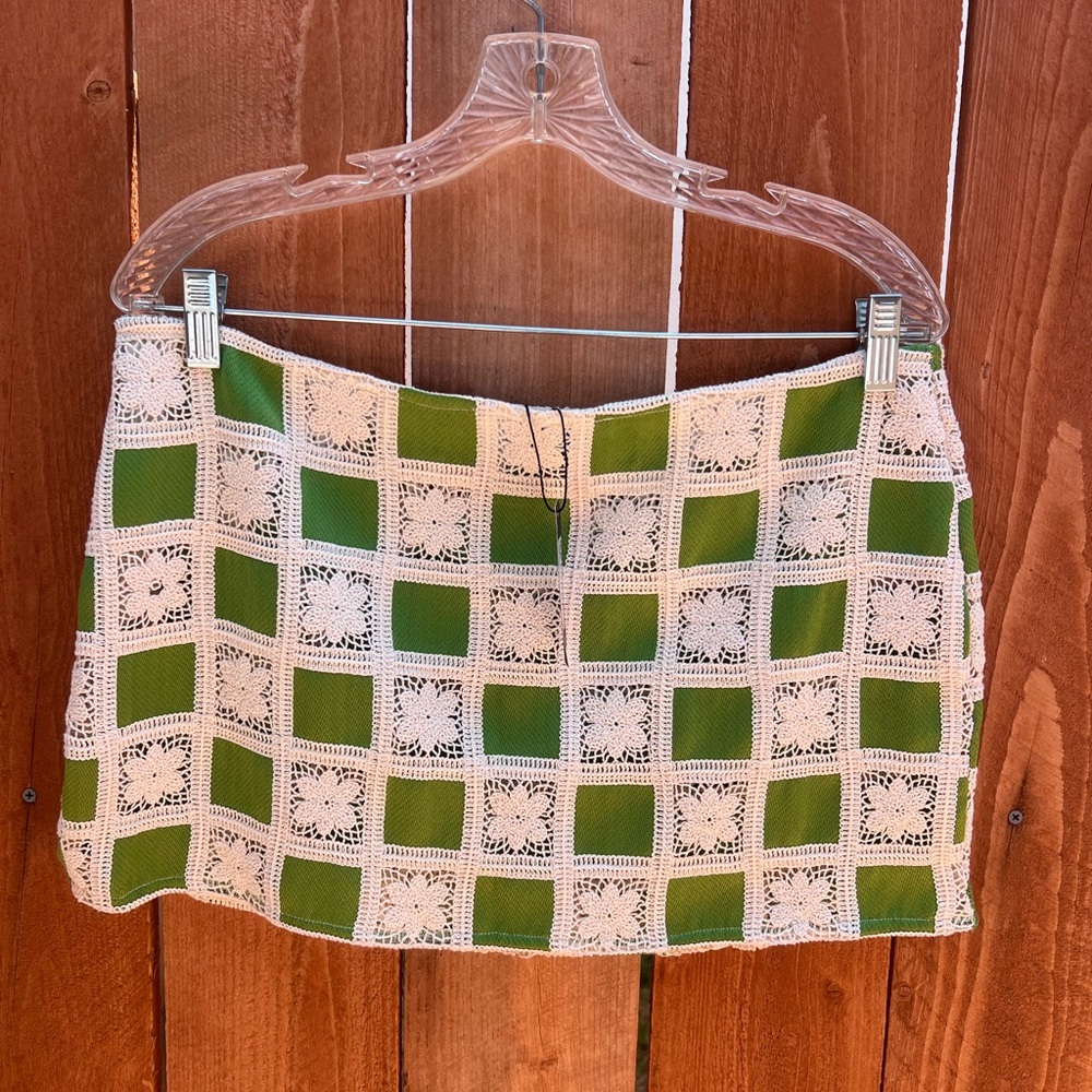 Pretty Little Thing green Crochet Mini Skirt